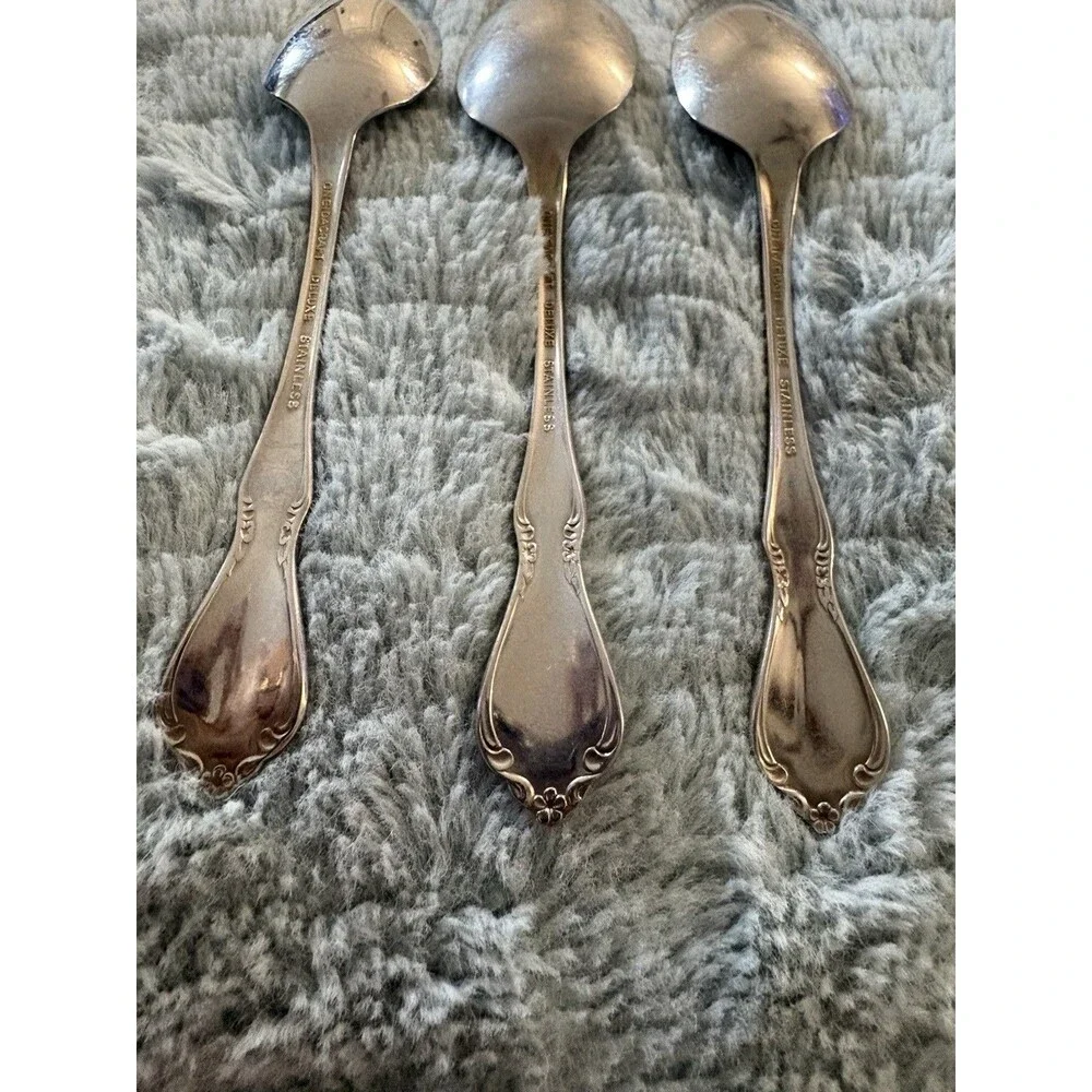 Oneidacraft Deluxe Chateau Stainless Steel Youth Flatware Spoon 1970s Includes 3